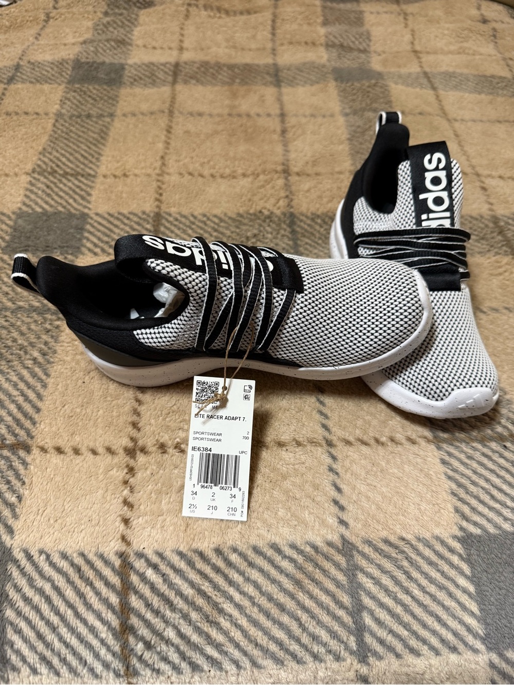 Adidas White and Black Slip-On Mesh Sneakers